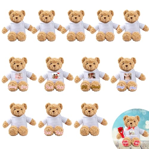JABECODIFA 12er Set 30cm Große Personalisierte Teddybären mit Fotonamen als Personalisiertes Geschenk Valentinstag, zum Geburtstag, zur Hochzeit, als Klassenfeier, zum Lehrer von JABECODIFA