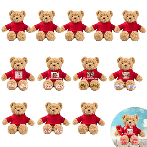 JABECODIFA 12er Set 30cm Große Personalisierte Teddybären mit Fotonamen als Personalisiertes Geschenk Valentinstag, zum Geburtstag, zur Hochzeit, als Klassenfeier, zum Lehrer von JABECODIFA