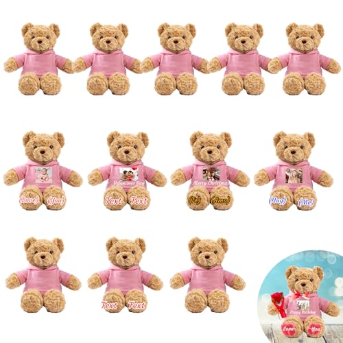 JABECODIFA 12er Set 30cm Große Personalisierte Teddybären mit Fotonamen als Personalisiertes Geschenk Valentinstag, zum Geburtstag, zur Hochzeit, als Klassenfeier, zum Lehrer von JABECODIFA