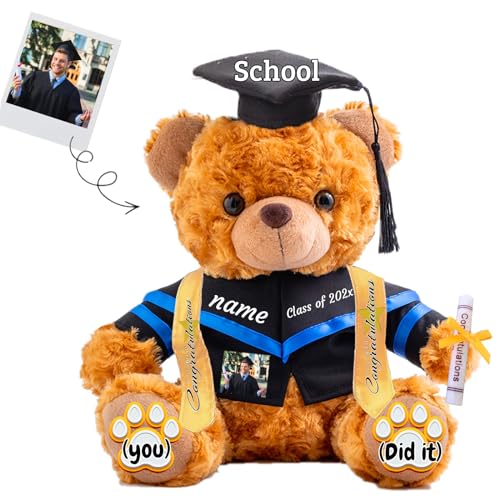 JABECODIFA 2025 Abschluss-Teddybär mit Text+Foto, Graduationbär Personalisierte als Abschlussgeschenk 2025 für Sie Ihn als Hochschule Abschlussgeschenk für Mädchen/Jungen (20cm-Text+Foto) von JABECODIFA
