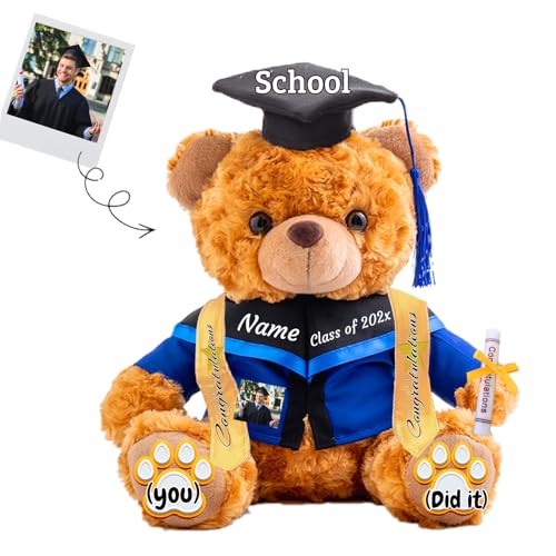 JABECODIFA 2025 Abschluss-Teddybär mit Text+Foto, Graduationbär Personalisierte als Abschlussgeschenk 2025 für Sie Ihn als Hochschule Abschlussgeschenk für Mädchen/Jungen (20cm-Text+Foto) von JABECODIFA
