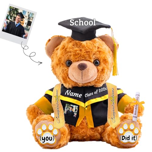 JABECODIFA 2025 Abschluss-Teddybär mit Text+Foto, Graduationbär Personalisierte als Abschlussgeschenk 2025 für Sie Ihn als Hochschule Abschlussgeschenk für Mädchen/Jungen (20cm-Text+Foto) von JABECODIFA