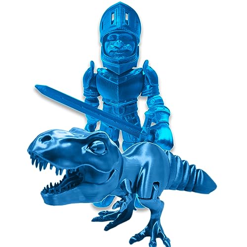 JABECODIFA 3D Gedruckt Ancient Dinosaurier Spielzeug mit Ritter Figur 2Pcs, Abnehmbare Schwert 3D Gedruckt Spielzeug Spielzeug Drachenfiguren (B-OzeanBlau-2Pcs, 16cm & 19cm) von JABECODIFA