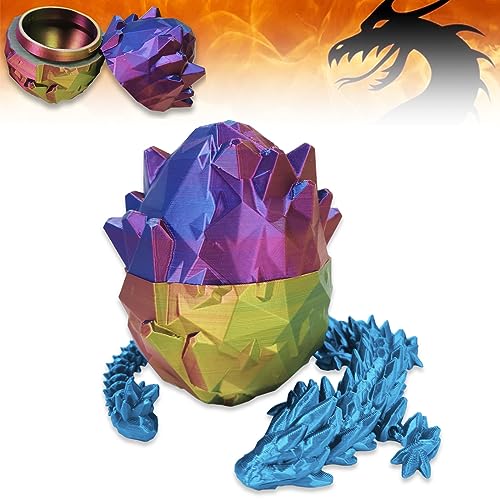 JABECODIFA 3D Gedruckte Drachen Mystery Crystal Egg mit Drachen Fidget Toy 2Pcs, Abnehmbare Eierschale und Flexible Gelenke Drachen Toys Geschenke für Weihnachten (A-OzeanBlau-2Pcs, 14cm & 40cm) von JABECODIFA