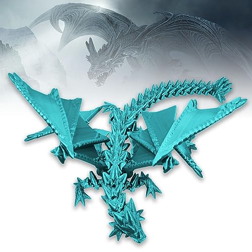 JABECODIFA 3D Gedruckte Kristalldrachen Monsterfiguren mit 4 Fliegenden Flexiblen Flügeln, 3D Gedrucktes Spielzeug Drachen-Gelenkspielzeug Geschenke (A-Azure, 25cm) von JABECODIFA
