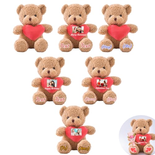 JABECODIFA 6 Stück 30cm Große Personalisierte Teddybären mit Herz, Individuelle Teddybären mit Fototext als Personalisiertes Geschenk zum Valentinstag, zur Klassenfeier, zum Geburtstag von JABECODIFA