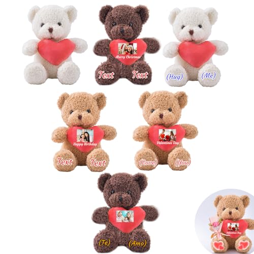 JABECODIFA 6 Stück 30cm Große Personalisierte Teddybären mit Herz, Individuelle Teddybären mit Fototext als Personalisiertes Geschenk zum Valentinstag, zur Klassenfeier, zum Geburtstag von JABECODIFA