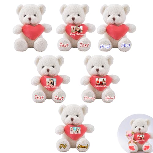 JABECODIFA 6 Stück 30cm Große Personalisierte Teddybären mit Herz, Individuelle Teddybären mit Fototext als Personalisiertes Geschenk zum Valentinstag, zur Klassenfeier, zum Geburtstag von JABECODIFA