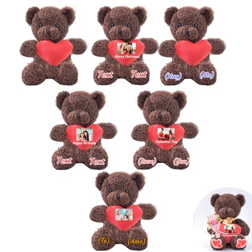 JABECODIFA 6 Stück 30cm Große Personalisierte Teddybären mit Herz, Individuelle Teddybären mit Fototext als Personalisiertes Geschenk zum Valentinstag, zur Klassenfeier, zum Geburtstag von JABECODIFA