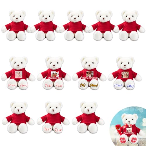 JABECODIFA 6er Set 30cm Große Personalisierte Teddybären mit Fotonamen als Personalisiertes Geschenk zu Weihnachten, zur Hochzeit, zur Klassenfeier, zum Lehrer von JABECODIFA