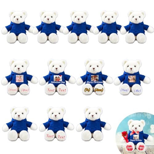 JABECODIFA 6er Set 30cm Große Personalisierte Teddybären mit Fotonamen als Personalisiertes Geschenk zu Weihnachten, zur Hochzeit, zur Klassenfeier, zum Lehrer von JABECODIFA