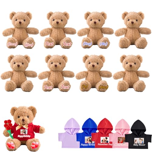 JABECODIFA 8 Stück 30cm große Personalisierte Teddybären mit Fototext als Personalisiertes Geschenk zum Valentinstag, zur Klassenfeier, zum Geburtstag, zur Babyparty Hochzeit von JABECODIFA