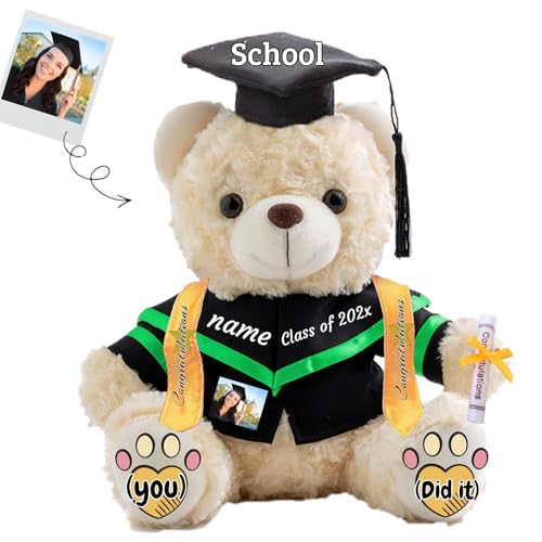 JABECODIFA Abschlussbär Klasse 2024 Personalisiertes Abschlussgeschenk für Kinder Teddybär mit Text+Foto als Abschlussgeschenke 2024 (25cm-Text+Foto) von JABECODIFA