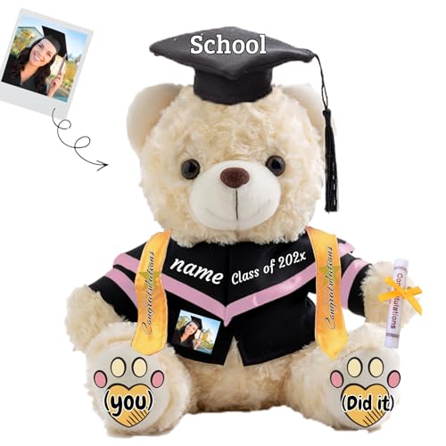 JABECODIFA Abschlussbär Klasse 2025 Personalisiertes Abschlussgeschenk für Kinder Teddybär mit Text+Foto als Abschlussgeschenke 2025 (20cm-Text+Foto) von JABECODIFA