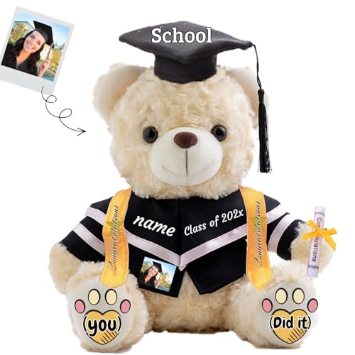 JABECODIFA Abschlussbär Klasse 2025 Personalisiertes Abschlussgeschenk für Kinder Teddybär mit Text+Foto als Abschlussgeschenke 2025 (20cm-Text+Foto) von JABECODIFA