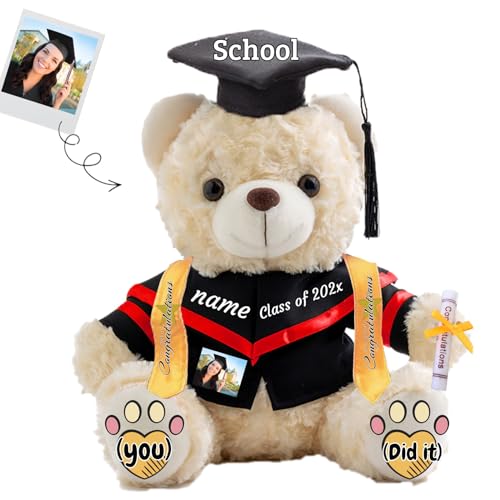 JABECODIFA Abschlussbär Klasse 2025 Personalisiertes Abschlussgeschenk für Kinder Teddybär mit Text+Foto als Abschlussgeschenke 2025 (25cm-Text+Foto) von JABECODIFA