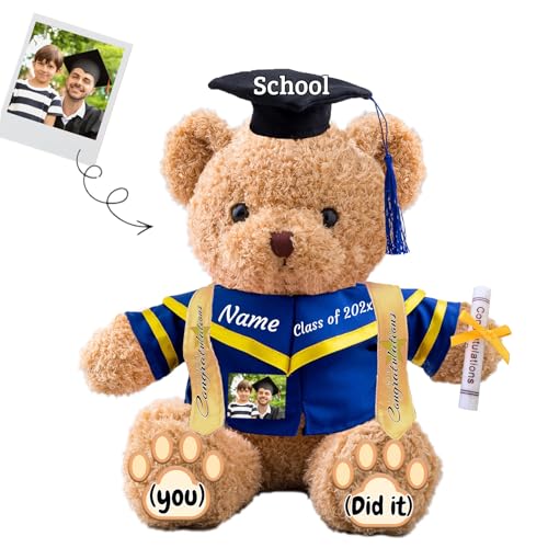 JABECODIFA Personalisierte Geschenke Abschlussbär 2025 mit Text+Foto, Abschlussbär für Abschlussfeier 2025 als Graduation Geschenke für Frauen Männer (30cm-Text+Foto) von JABECODIFA