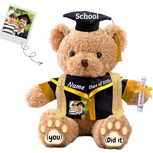 JABECODIFA Personalisierte Geschenke Abschlussbär 2025 mit Text+Foto, Abschlussbär für Abschlussfeier 2025 als Graduation Geschenke für Frauen Männer (30cm-Text+Foto) von JABECODIFA