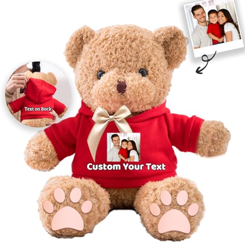 JABECODIFA Personalisierte Geschenke Teddybär für Ihn Sie Plüschbär Plüschtiere mit Text+Foto, Personalisierter Teddybär mit Schleife als Geschenk für Weihnachten Valentinstag (30cm-Text+Foto) von JABECODIFA