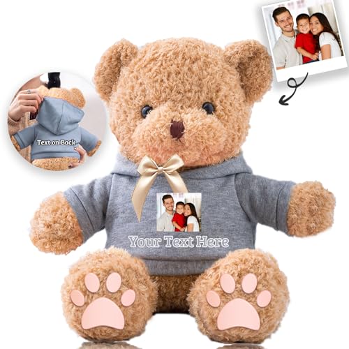 JABECODIFA Personalisierte Geschenke Teddybär für Ihn Sie Plüschbär Plüschtiere mit Text+Foto, Personalisierter Teddybär mit Schleife als Geschenk für Weihnachten Valentinstag (40cm-Text+Foto) von JABECODIFA