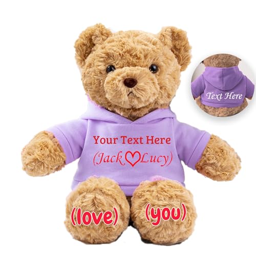JABECODIFA Personalisierte Teddybär für Sie Ihn Bär Plüsch mit Benutzerdefinierten Text+Foto, Personalisierte Geschenke Teddybär für Valentinstag Weihnachten Geburtstag (26cm-Text+Foto) von JABECODIFA