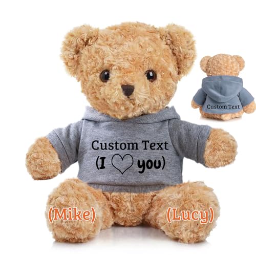 JABECODIFA Personalisierter Teddybär für Ihn Sie, Brauner Bär Plüschtier mit Text+Foto, Personalisierte Geschenke für Weihnachten Valentinstag Geburtstag Geschenke (30cm-Text+Foto) von JABECODIFA