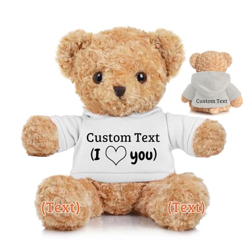 JABECODIFA Personalisierter Teddybär für Ihn Sie, Brauner Bär Plüschtier mit Text+Foto, Personalisierte Geschenke für Weihnachten Valentinstag Geburtstag Geschenke (40cm-Text+Foto) von JABECODIFA
