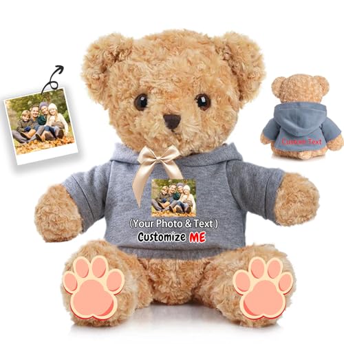 JABECODIFA Personalisierter Teddybär für Sie Ihn, Bär Plüschtier mit Text+Foto, Personalisierte Geschenke Bär mit Schleife als Geschenk für Weihnachten Valentinstag Geburtstag (30cm-Text+Foto) von JABECODIFA