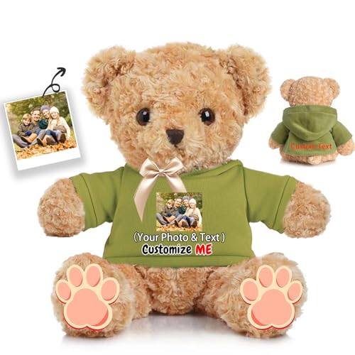 JABECODIFA Personalisierter Teddybär für Sie Ihn, Bär Plüschtier mit Text+Foto, Personalisierte Geschenke Bär mit Schleife als Geschenk für Weihnachten Valentinstag Geburtstag (40cm-Text+Foto) von JABECODIFA