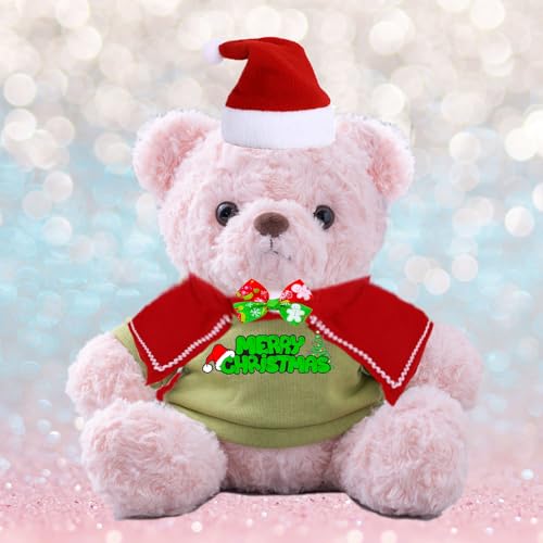 JABECODIFA Weihnachten Teddybär mit Geschenktüten Weihnachten mit Nikolausmütze und Weihnachtsschleifen als Besondere Geschenk für Freundin Weihnachten (25-cm) von JABECODIFA