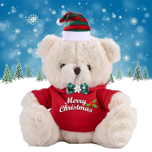 JABECODIFA Weihnachten Teddybär mit Geschenktüten Weihnachten mit Nikolausmütze und Weihnachtsschleifen als Besondere Geschenk für Freundin Weihnachten (25cm) von JABECODIFA