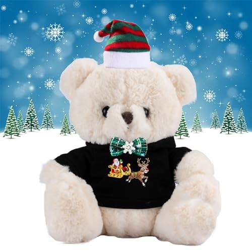 JABECODIFA Weihnachten Teddybär mit Geschenktüten Weihnachten mit Nikolausmütze und Weihnachtsschleifen als Besondere Geschenk für Freundin Weihnachten (25cm) von JABECODIFA
