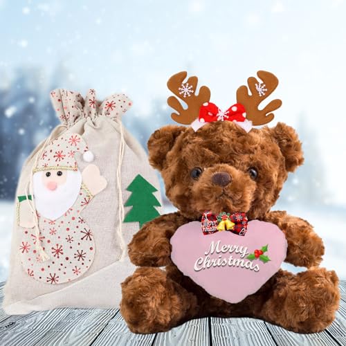 JABECODIFA Weihnachten Teddybär mit Geschenktüten Weihnachten mit Weihnachtsschmuck und Weihnachtsschleifen als Besondere Geschenke für Frauen Weihnachten (20-cm) von JABECODIFA