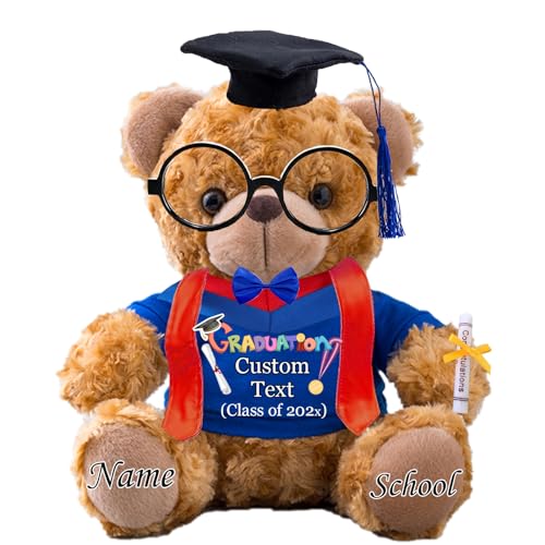 Personalisierter Abschluss-Teddybär mit Brille und Abschlussschal, Abschlussgeschenke für Ihn 2024 mit Text, Abschlussbär als Personalisierte Abschlussgeschenk für sie zum Abschluss 2024 (20 cm-Text) von JABECODIFA