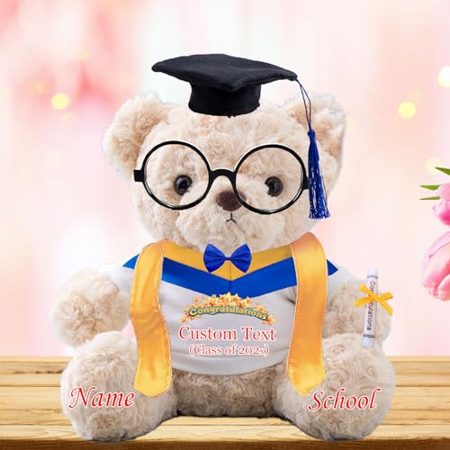 Personalisierter Abschluss-Teddybär mit Brille und Abschlussschal, Abschlussgeschenke für Ihn 2024 mit Text, Abschlussbär als Personalisierte Abschlussgeschenk für sie zum Abschluss 2024 (20-cm-Text) von JABECODIFA