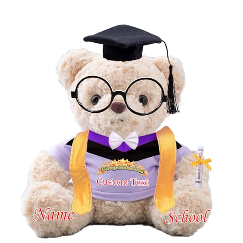 Personalisierter Abschluss-Teddybär mit Brille und Abschlussschal, Abschlussgeschenke für Ihn 2024 mit Text, Abschlussbär als Personalisierte Abschlussgeschenk für sie zum Abschluss 2024 (20-cm-Text) von JABECODIFA