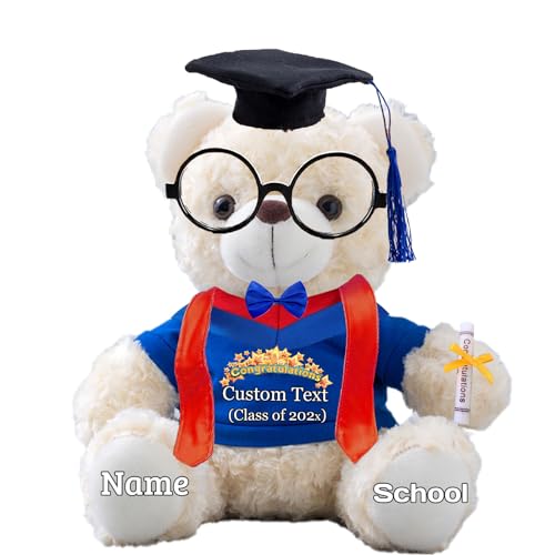 Personalisierter Abschluss-Teddybär mit Brille und Abschlussschal, Abschlussgeschenke für Ihn 2024 mit Text, Abschlussbär als Personalisierte Abschlussgeschenk für sie zum Abschluss 2024 (20cm--Text) von JABECODIFA