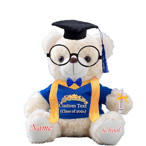 Personalisierter Abschluss-Teddybär mit Brille und Abschlussschal, Abschlussgeschenke für Ihn 2025 mit Text, Abschlussbär als Personalisierte Abschlussgeschenk für sie zum Abschluss 2025 (20cm--Text) von JABECODIFA