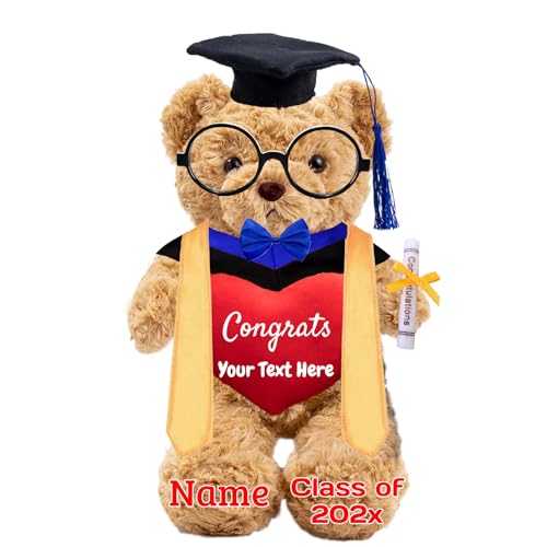 Personalisierter Abschluss-Teddybär mit Brille und Abschlussschal, Abschlussgeschenke für Ihn 2024 mit Text, Abschlussbär als Personalisierte Abschlussgeschenk für sie zum Abschluss 2024 (26cm-Text) von JABECODIFA
