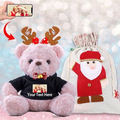 Personalisierter Teddybär mit Text+Foto, Weihnachten Teddybär mit Geschenktüten Weihnachten, Weihnachtsschmuck und Weihnachtsschleifen als Personalisierte Geschenke für Männer Weihnachten (20-cm) von JABECODIFA