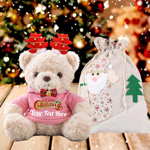 Personalisierter Teddybär mit Text, Weihnachten Teddybär mit Geschenktüten Weihnachten, Deko Weihnachtsbaum und Weihnachtsschleifen als Personalisierte Geschenke für Frauen Weihnachten (25 cm) von JABECODIFA