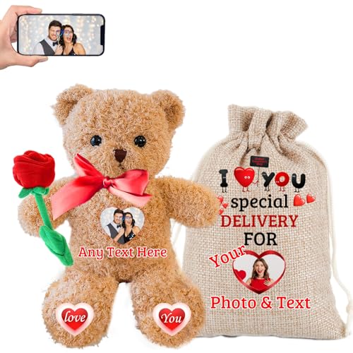 ValentinsGeschenke Personalisierter Teddybär mit Text+Foto als ValentinsGeschenke für sie Geschenke für sie Weihnachten Geburtstagsgeschenk für Männer Es Mir Leid Geschenke für Männer (30 cm) von JABECODIFA