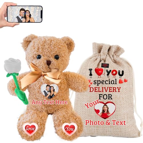 ValentinsGeschenke Personalisierter Teddybär mit Text+Foto als ValentinsGeschenke für sie Geschenke für sie Weihnachten Geburtstagsgeschenk für Männer Es Mir Leid Geschenke für Männer (40 cm) von JABECODIFA