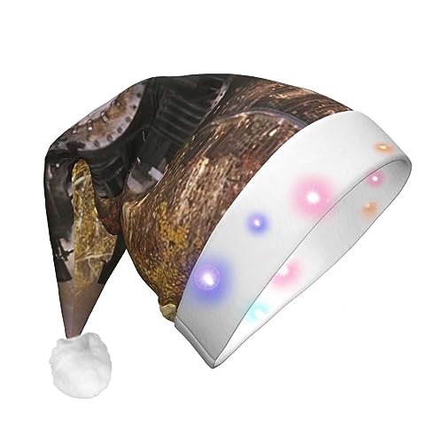 JABNOW Weihnachtsmütze mit Dampfzug bedruckt, Plüsch-Weihnachtsmütze mit LED-Lichtern, für Weihnachten, Urlaub, Neujahr, Party, Geburtstag, Unisex von JABNOW