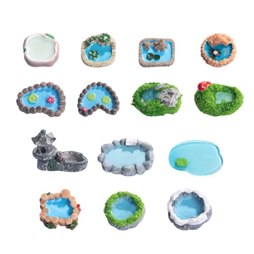 14 STK Feengarten Zubehör Miniatur Garten Harz Miniatur Zubehör Teich Deko Dekoration Zubehör für Puppenhaus Garten Dekoration von JACKANNA