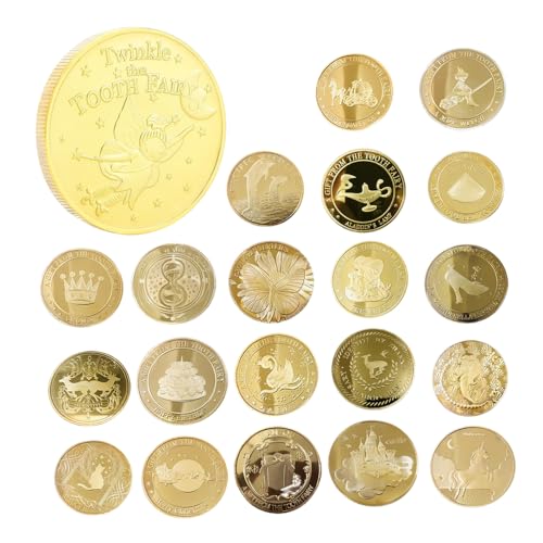 20 Stück Goldene Zahnfee Münzen - Lustige Cartoon-Motive für Kinder - Geschenk zur verlorenen Milchzahn (Goldtaler, Zahnfee-Geschenkidee, Jungen & Mädchen) Zahnfee Geschenke von JACKANNA