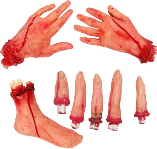 4 PCS Halloween Deko Outdoor - Eiskaltes Händchen Horror Deko- Gruselige, realistische Körperteile Halloween Finger-Partys und Spukhäuser - Abgetrennte Hand und Fuß aus 4 PCS Halloween Deko Outdoor - Eiskaltes Händchen Horror Deko- Gruselige, realistische Körperteile Halloween Finger-Partys und Spukhäuser - Abgetrennte Hand und Fuß aus von JACKANNA