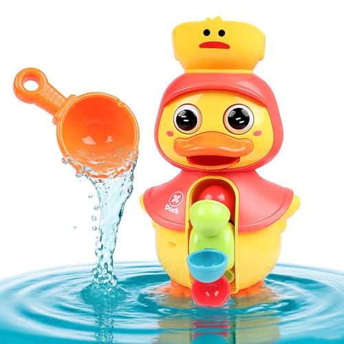 Baby Badespielzeug – Enten-Design Wasserrad mit Drehfunktion & Sprüh-Effekt – Ab 18 Monaten – Badespielzeug für Jungen und Mädchen – Spaßiges Lernspielzeug für Kleinkinder (Rote Ente) von JACKANNA