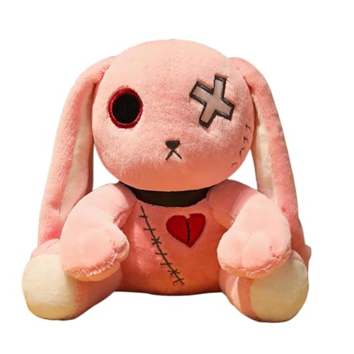 JACKANNA 30cm Gothic Horror Hase Plüschtier – Gruseliges Kuscheltier für Halloween, Dunkles Kaninchen mit Makaberem Design, Unheimlicher Plüsch Hase, Geschenk für Erwachsene (23cm 0.2kg Rosa) von JACKANNA