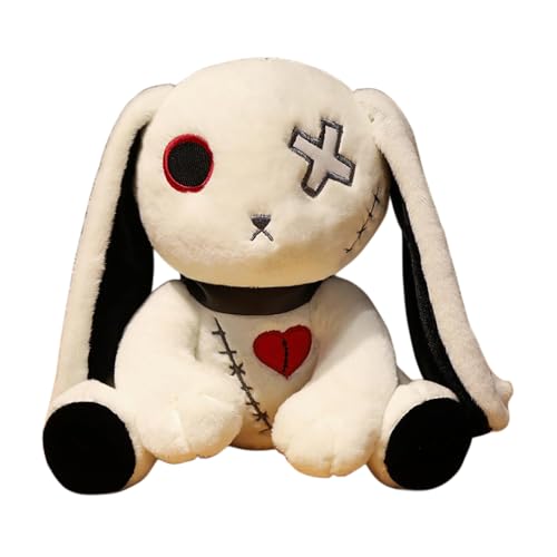 JACKANNA 30cm Gothic Horror Hase Plüschtier – Gruseliges Kuscheltier für Halloween, Dunkles Kaninchen mit Makaberem Design, Unheimlicher Plüsch Hase, Geschenk für Erwachsene (23cm 0.2kg Weiß) von JACKANNA